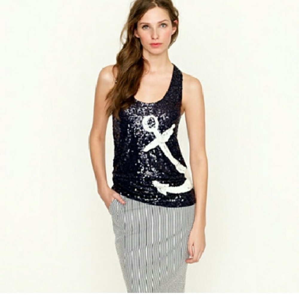 J. Crew Black and White Sequin Sleeveless Tank Top